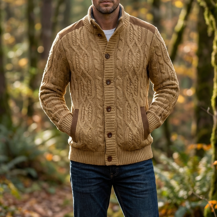 Fleece-Lined Cable Knit Cardigan Jacket