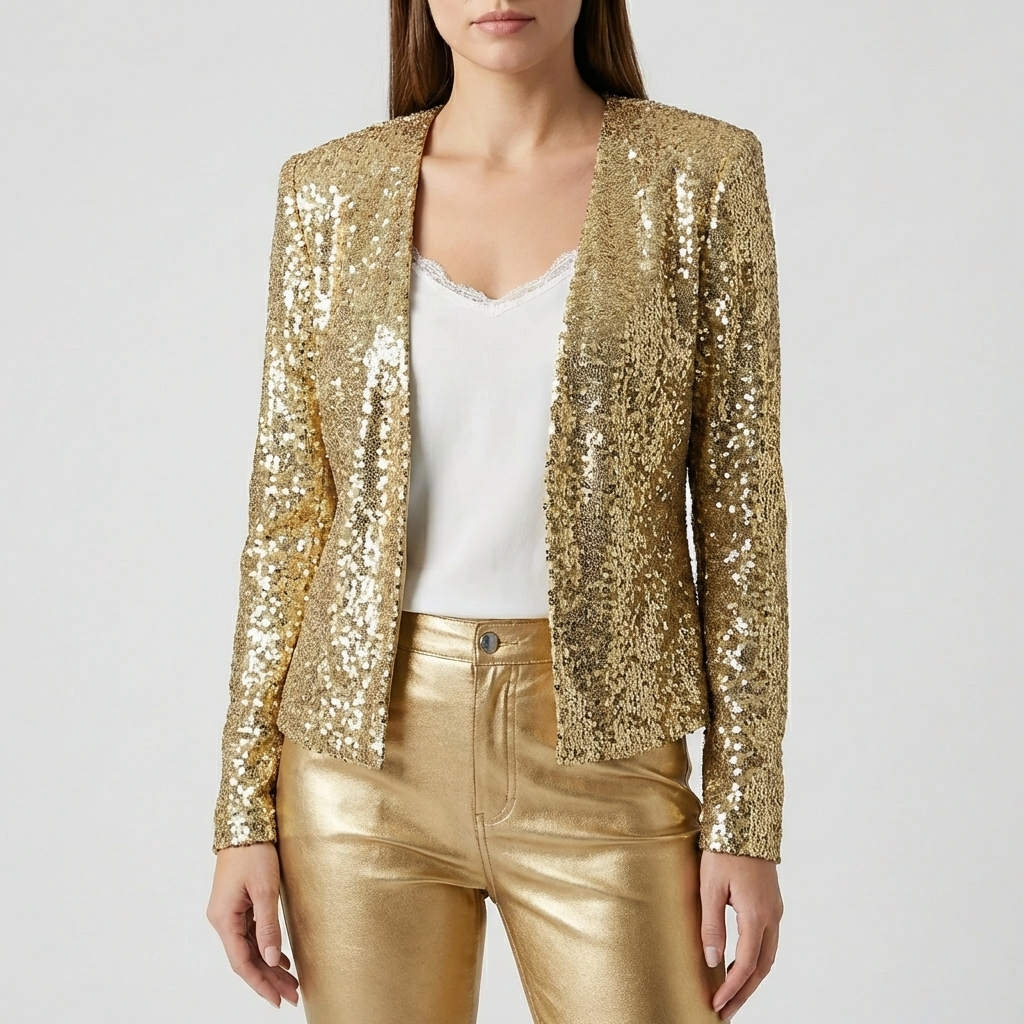 Sequin Embellished Open-Front Jacket