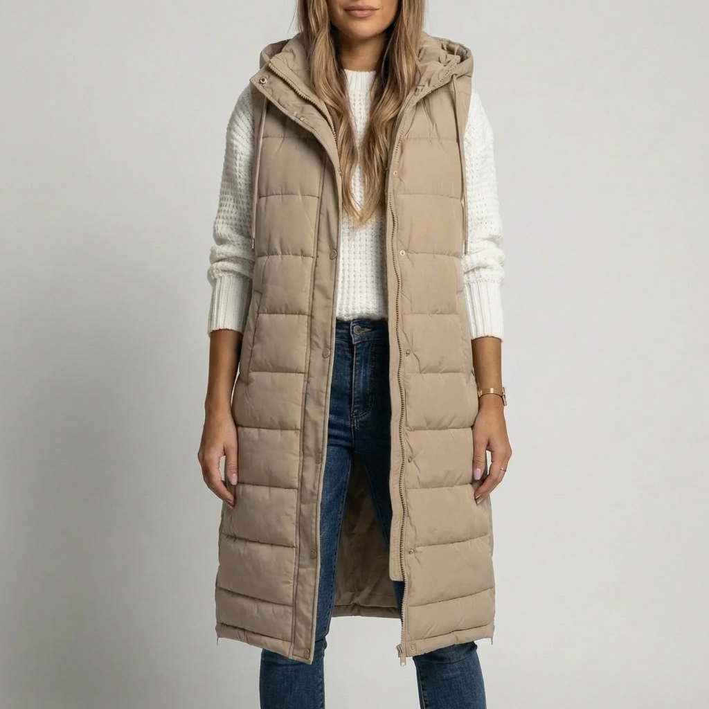 Longline Hooded Sleeveless Puffer Vest