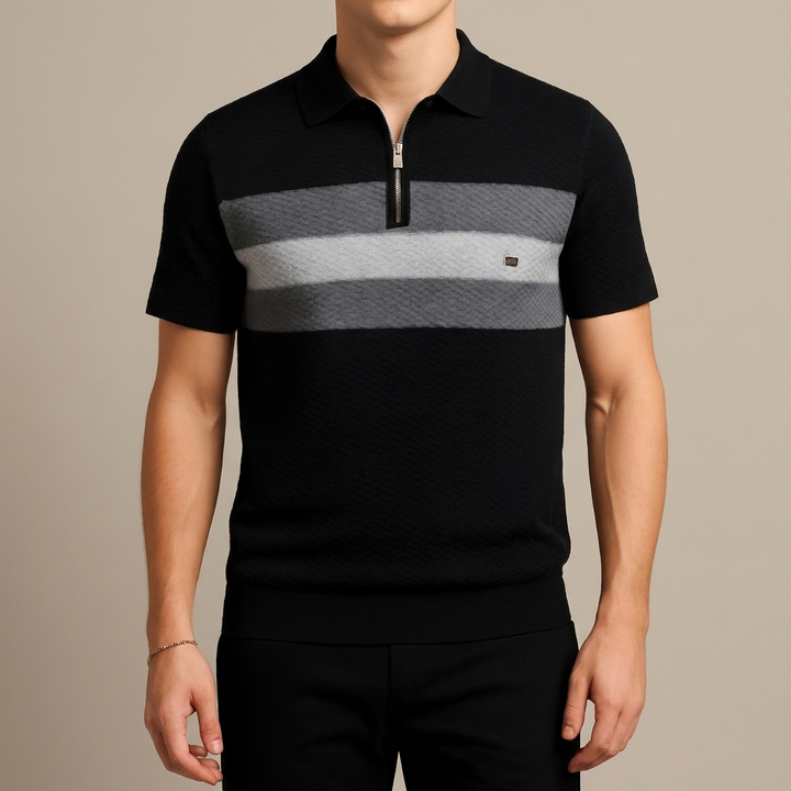 Striped Knit Design Polo Shirt for Men