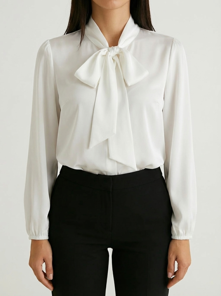 Long-Sleeve Bow-Tie Neckline Blouse