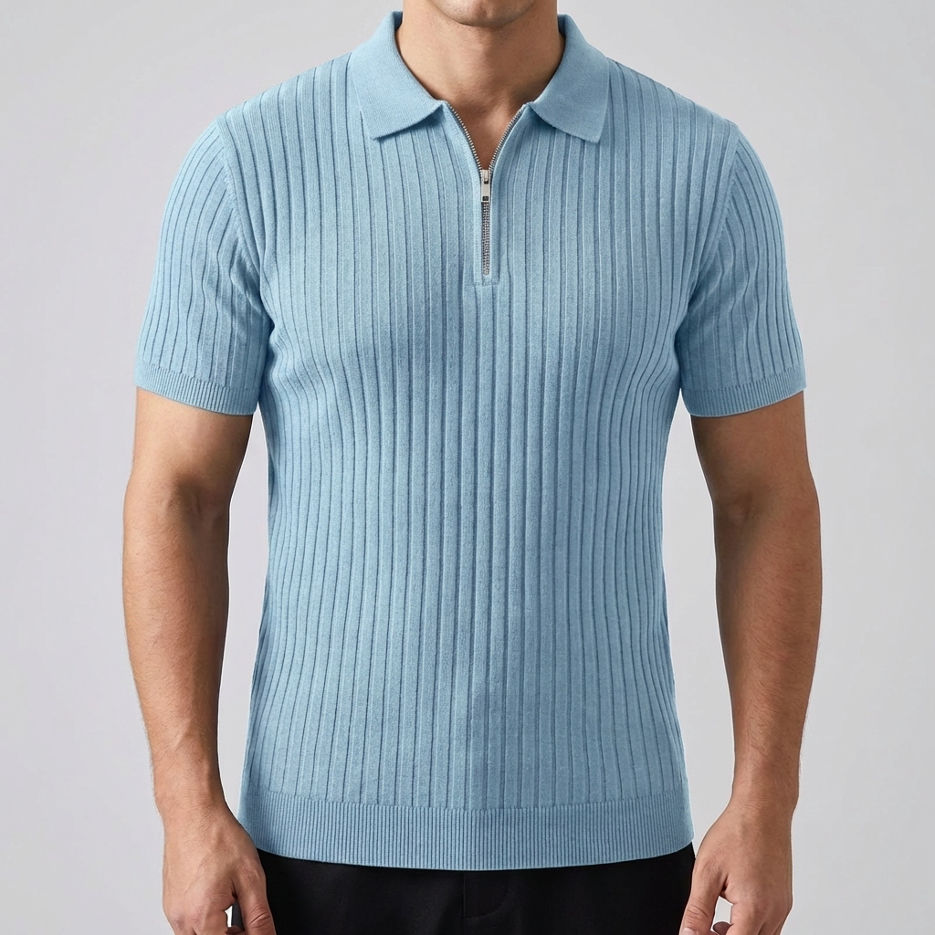 Men’s Polo Shirt -  Muscle Fit with Zipper