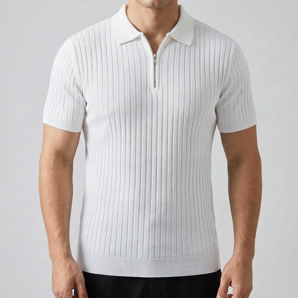 Men’s Polo Shirt -  Muscle Fit with Zipper