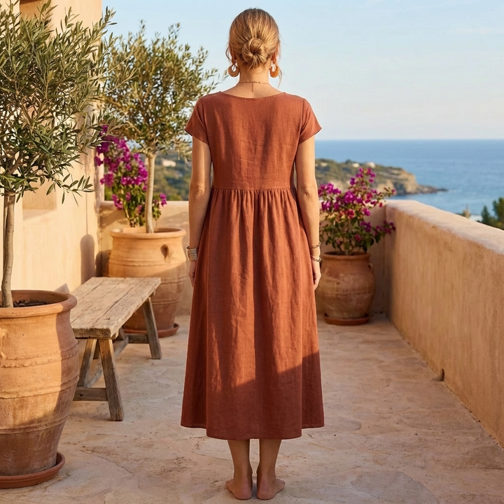 Vintage Cotton O-Neck Dress for Women