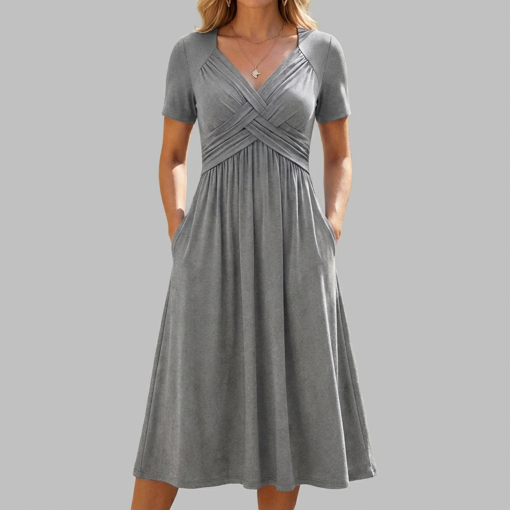 Crossed Short-Sleeve Dress for Women