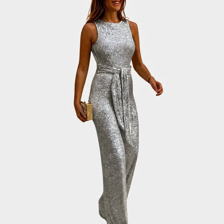 Sequin Waist-Tie Jumpsuit for Women