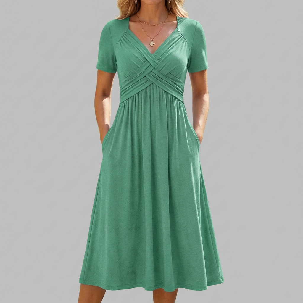Crossed Short-Sleeve Dress for Women