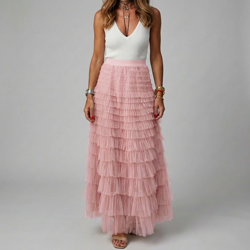 Tulle Maxi Skirt with Elastic Waistband for Women