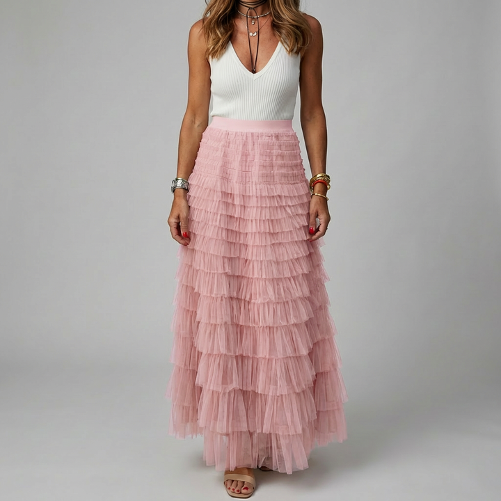 Tulle Maxi Skirt with Elastic Waistband for Women