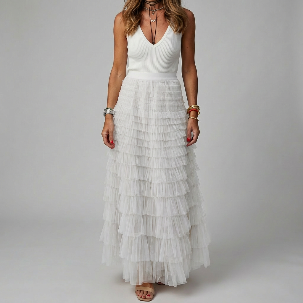 Tulle Maxi Skirt with Elastic Waistband for Women