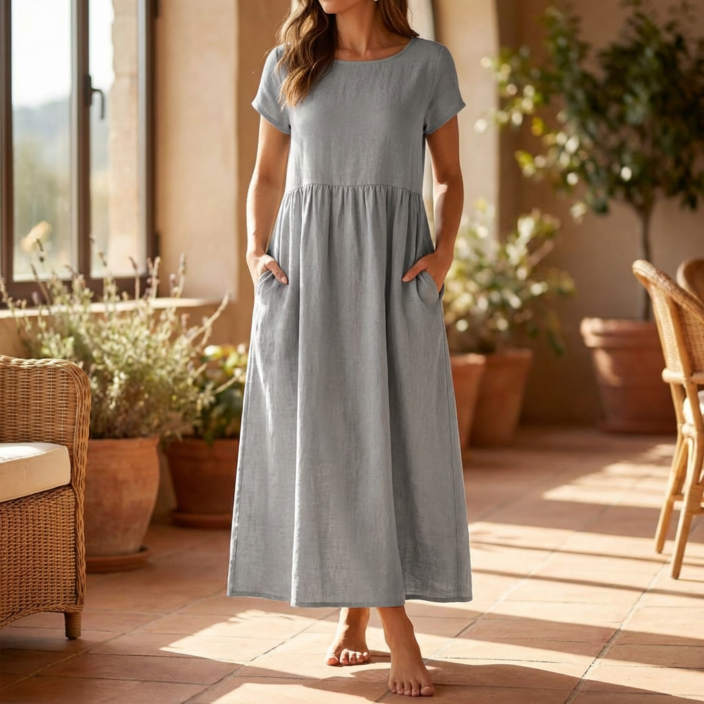 Women’s Vintage Cotton Linen Maxi Dress
