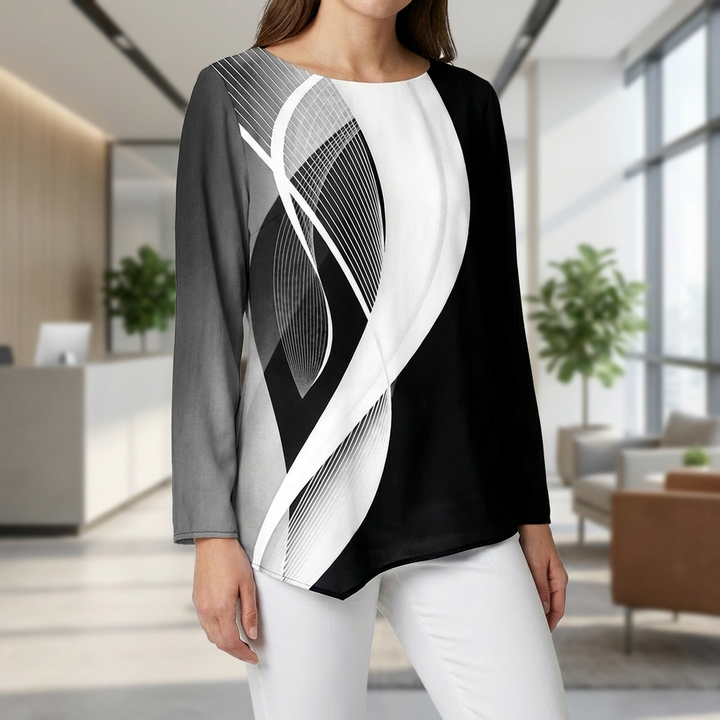 Modern Geometric Tunic with Long Sleeves for Women