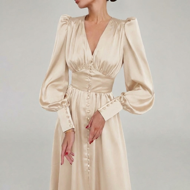 Elegant Satin V-Neck Maxi Dress for Women
