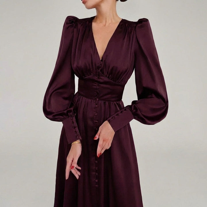 Elegant Satin V-Neck Maxi Dress for Women