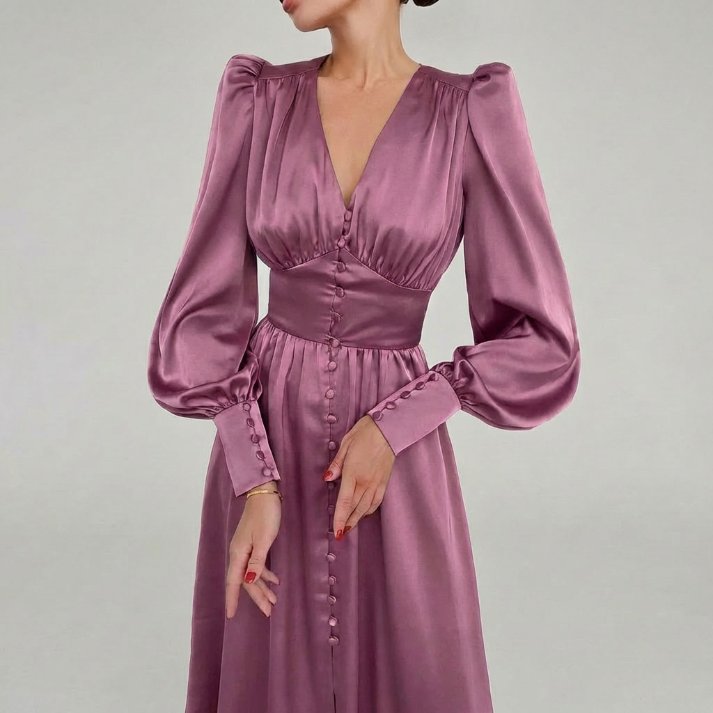 Elegant Satin V-Neck Maxi Dress for Women