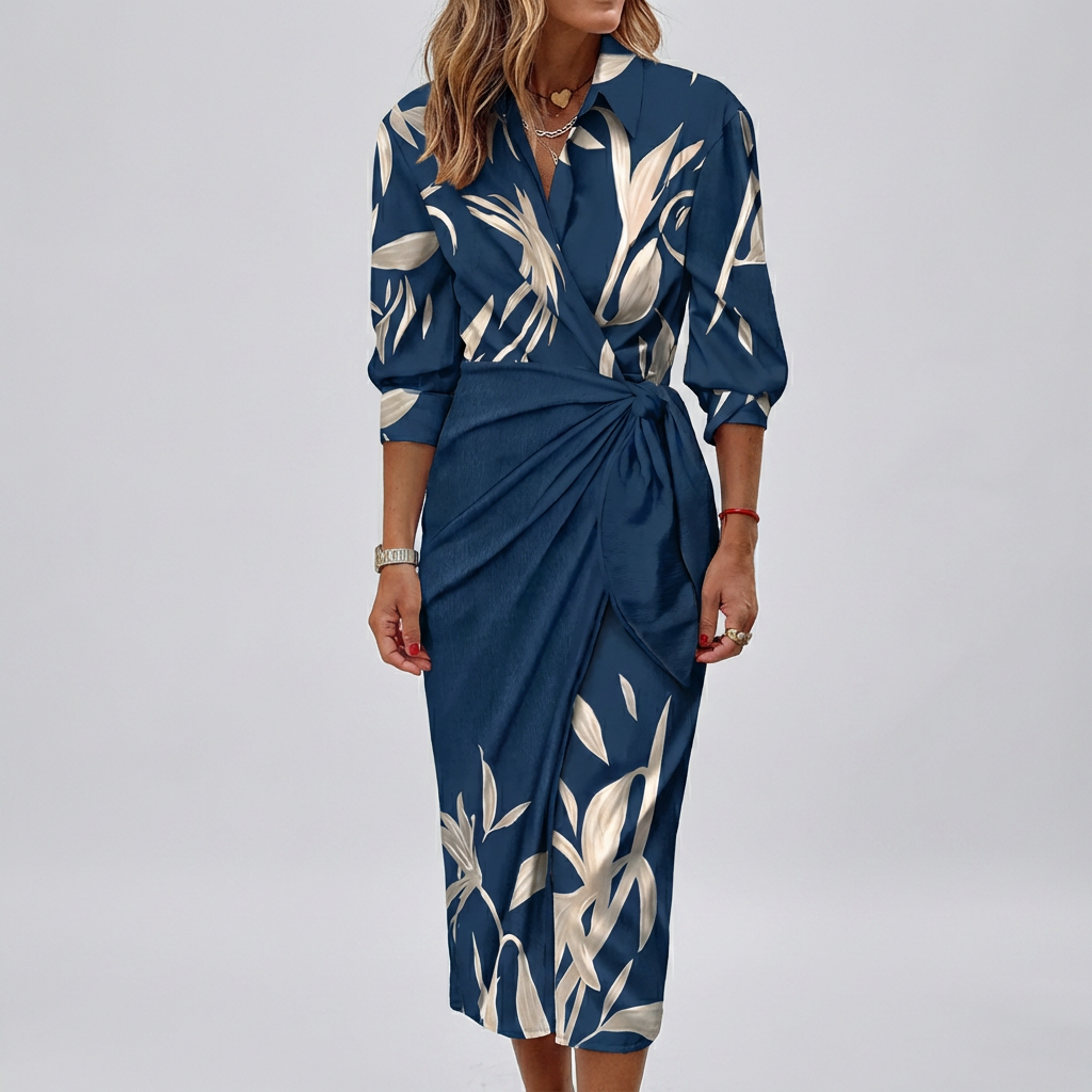 Women's Summer Maxi Wrap Dress with Collar