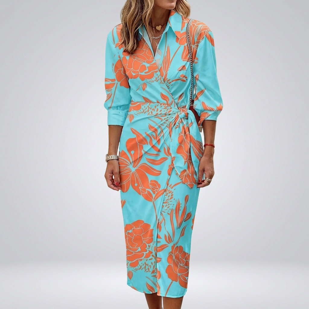 Women's Summer Maxi Wrap Dress with Collar