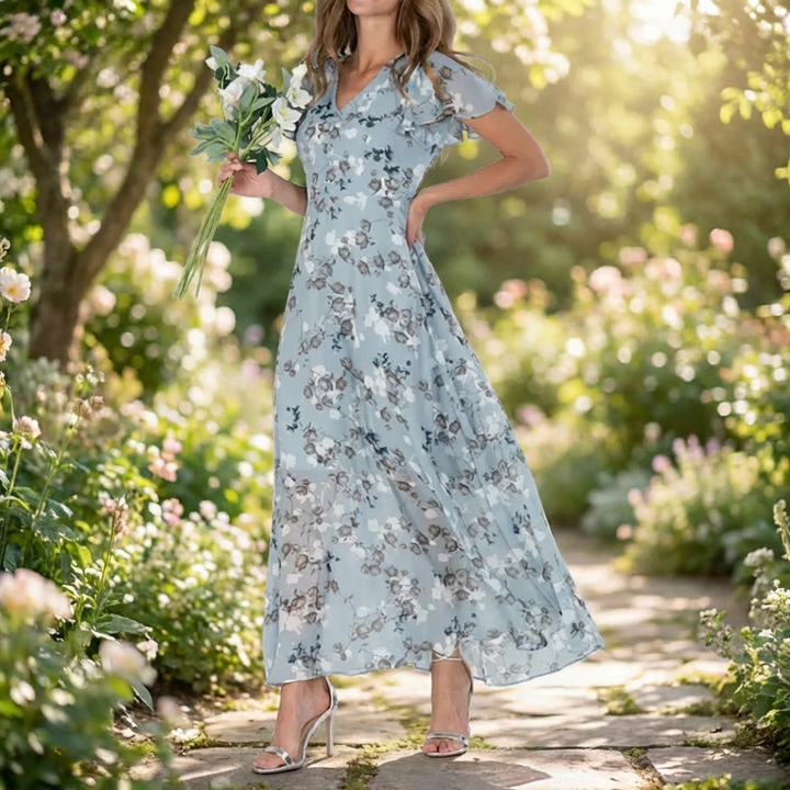 Vintage Floral Print Maxi Dress for Women
