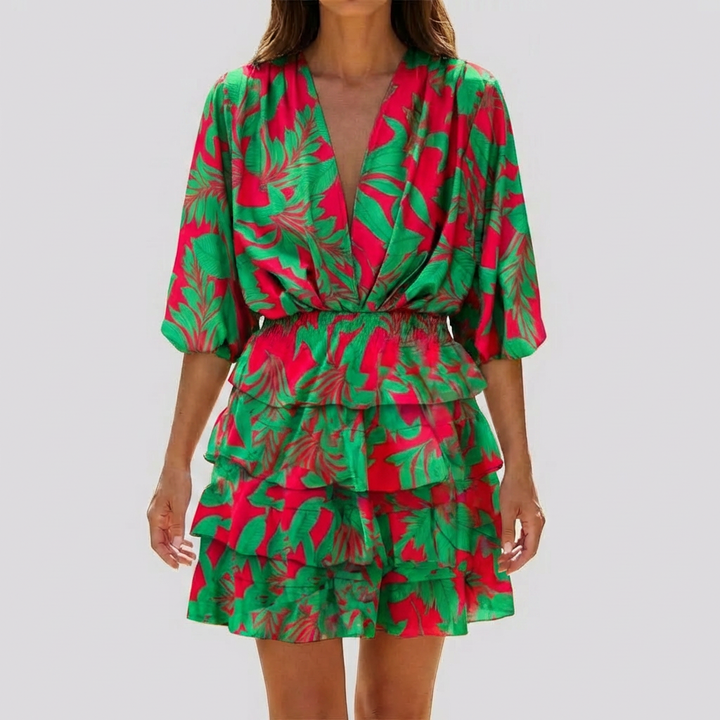 V-Neck Mini Dress with Geometric Print for Women