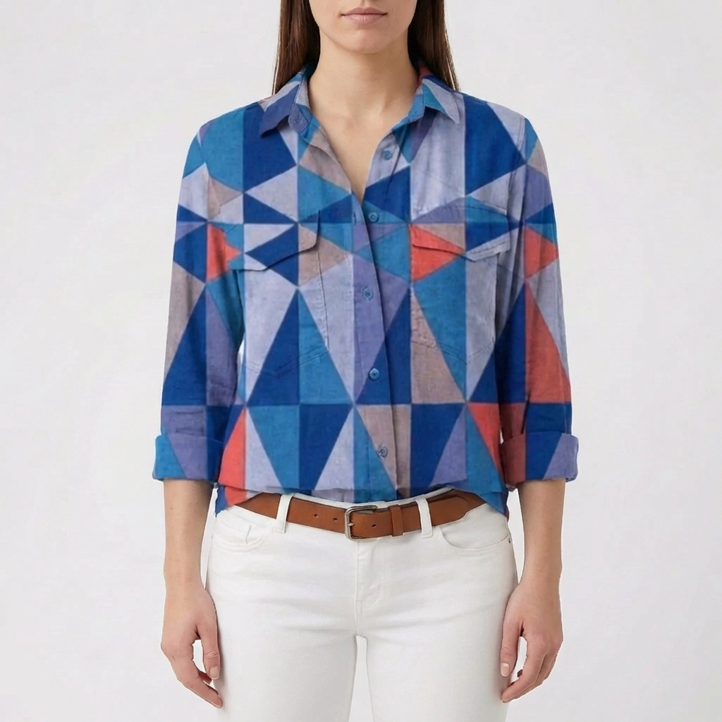 Button-Front Floral Print Blouse