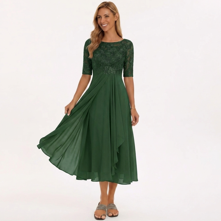 Lace Bodice Flowy Midi Dress