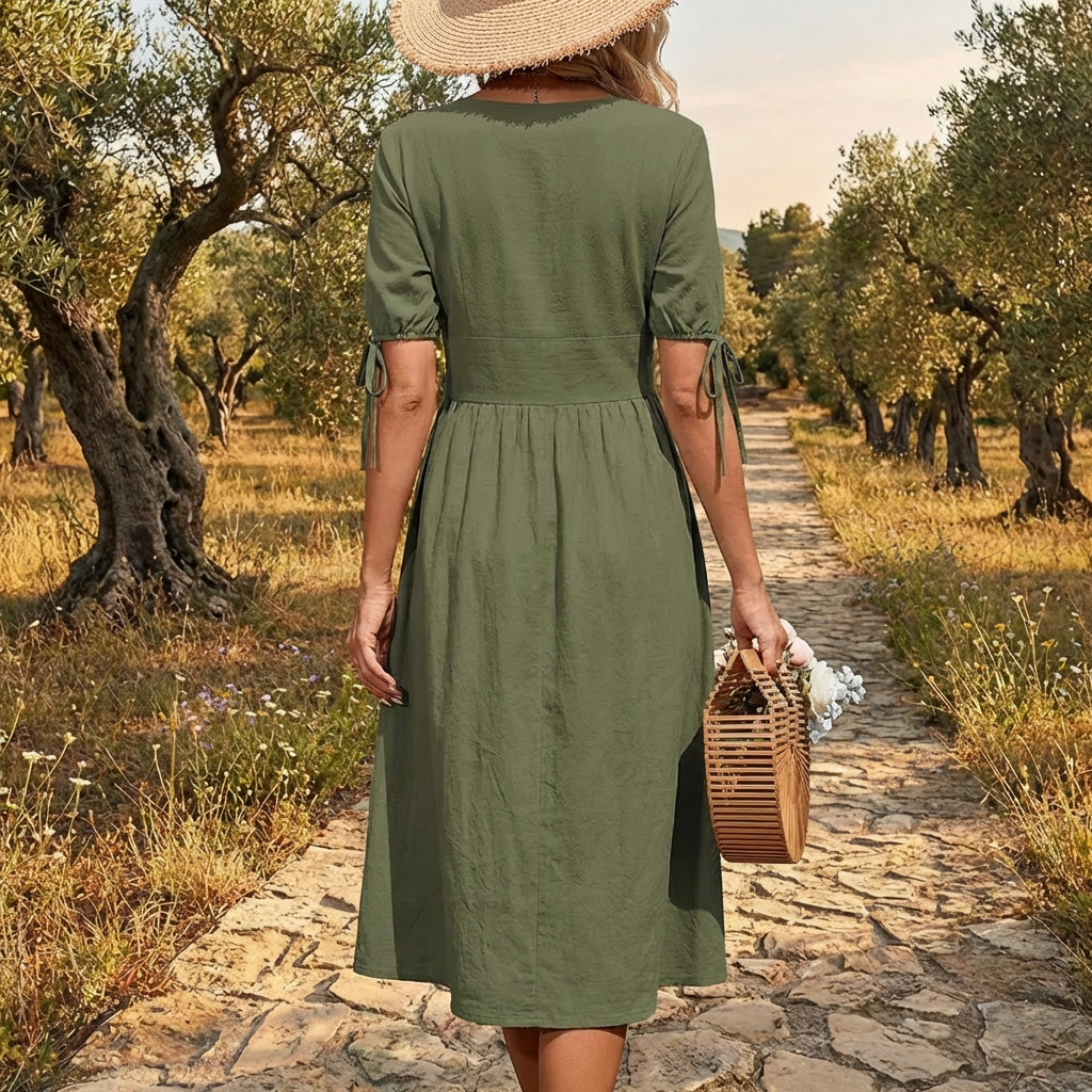 V-Neck Cotton Spring/Summer Dress with Effortless Elegance
