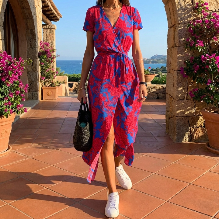 Floral Summer Maxi Dress with Elegant V-Neckline for Women