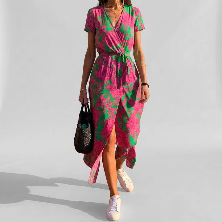 Floral Summer Maxi Dress with Elegant V-Neckline for Women