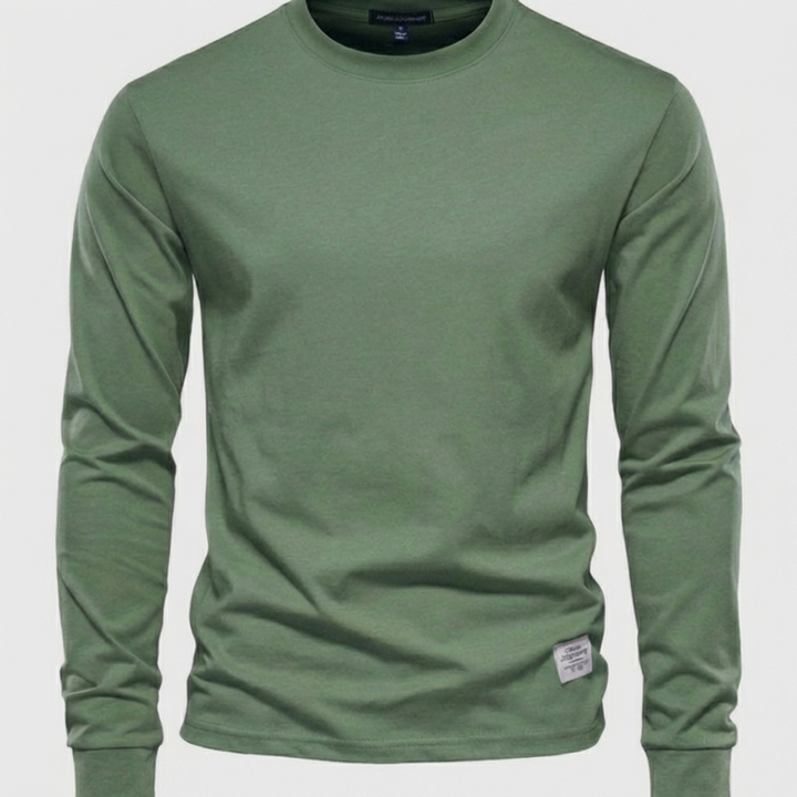 Men's Cotton Long-Sleeved Shirt with Round Neck