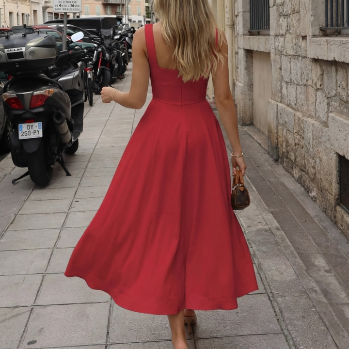 Sleeveless A-Line Square Neck Midi Dress for Women