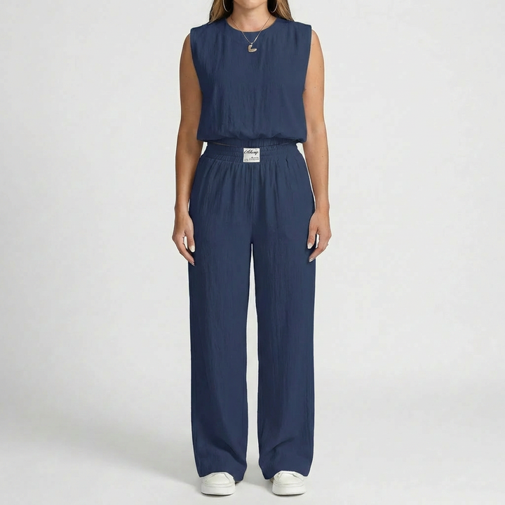 Sleeveless Crop Top And Wide-Leg Pants Set