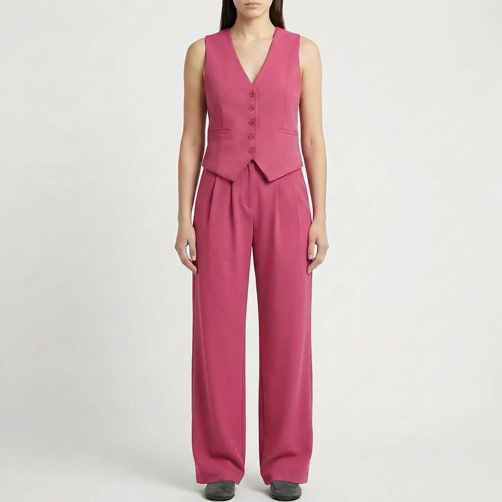 Sleeveless Vest And Wide-Leg Pants Set