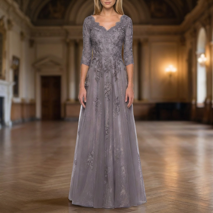 Floral Appliqué A-Line Formal Dress