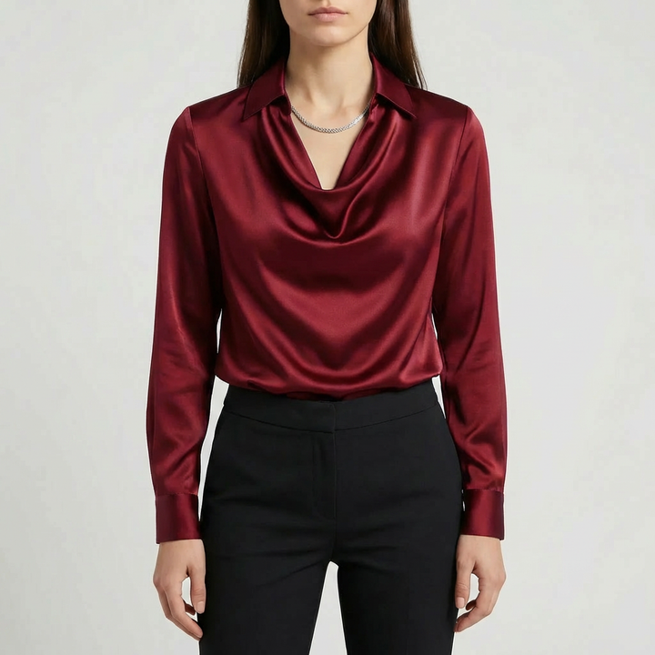Draped Cowl Collar Long Sleeve Blouse