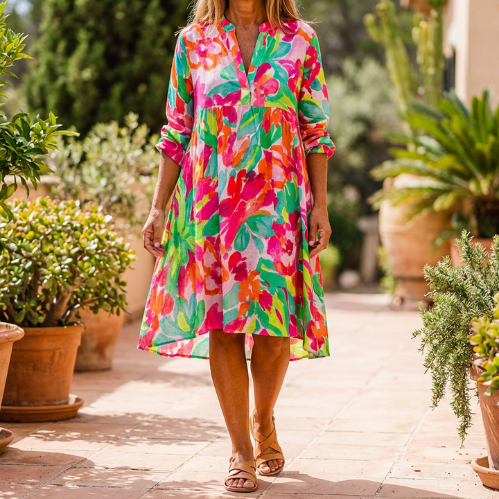 Oversized Floral Print Midi Shirt Dress for Women