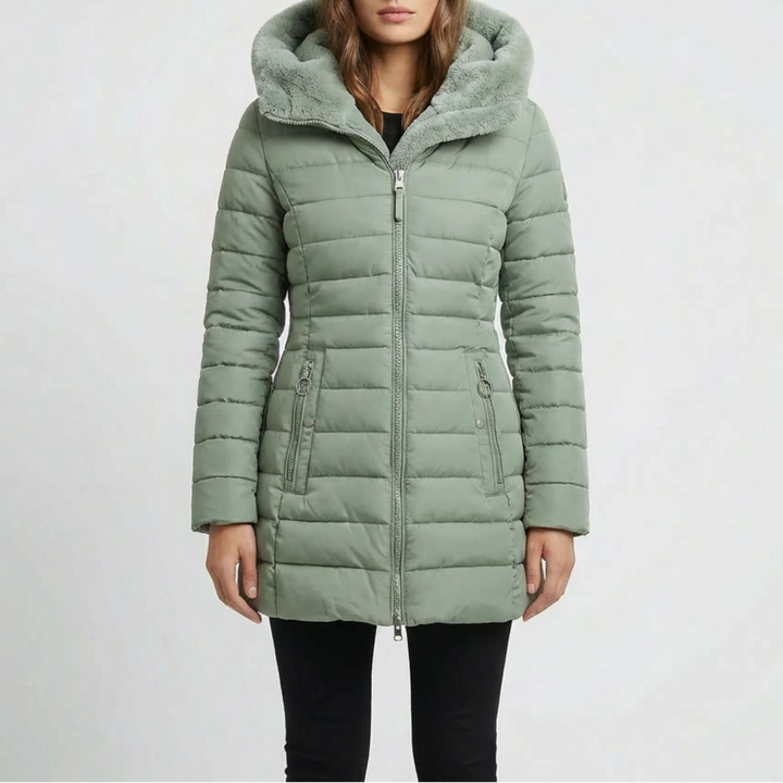 Quilted Hooded Mid-Length Winter Jacket for Women