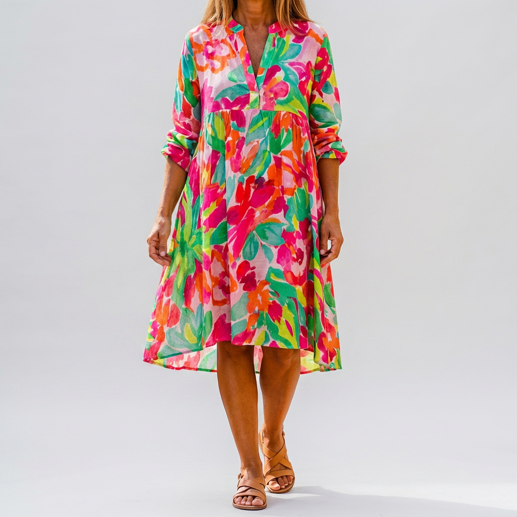 Oversized Floral Print Midi Shirt Dress for Women