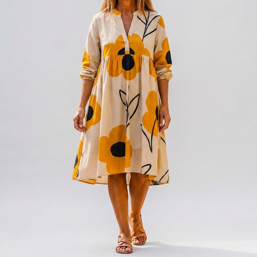 Oversized Floral Print Midi Shirt Dress for Women