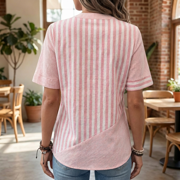 Women’s Lightweight Striped Blouse with Mandarin Collar