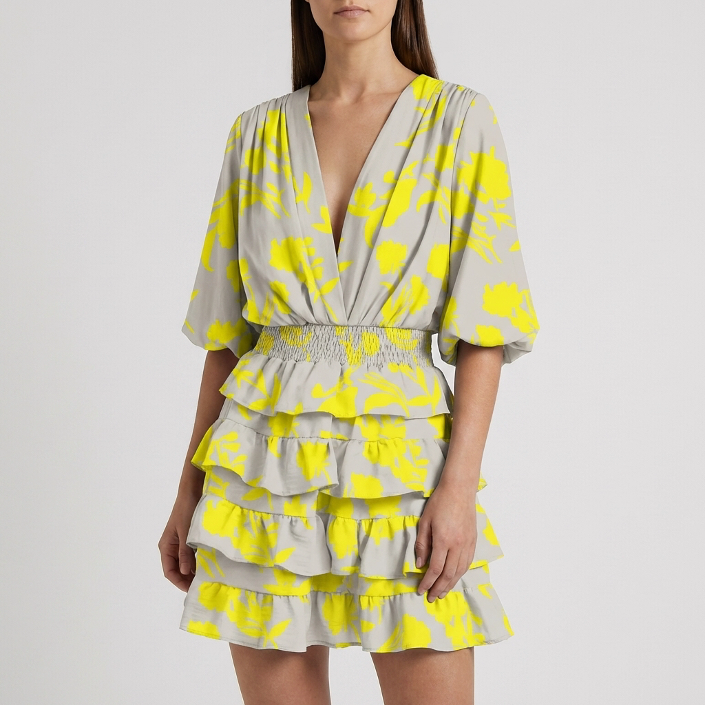 Floral Print Ruffle Tiered Wrap Dress