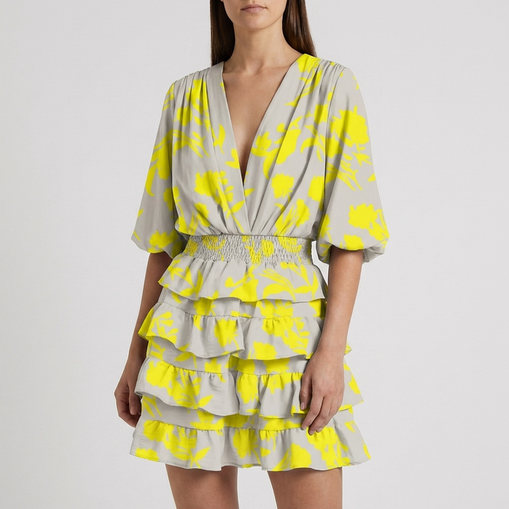Floral Print Ruffle Tiered Wrap Dress