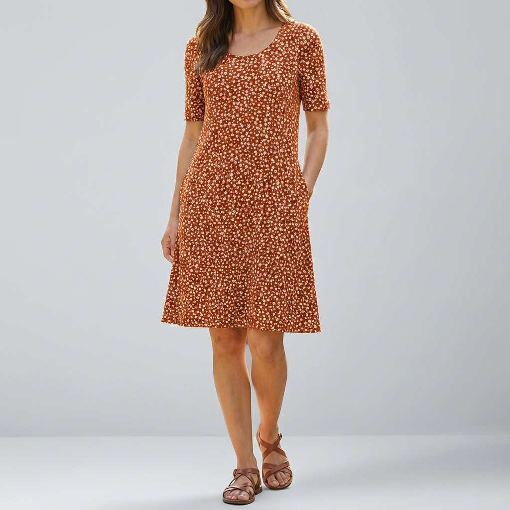 Floral High Waist Midi Dress with Pockets