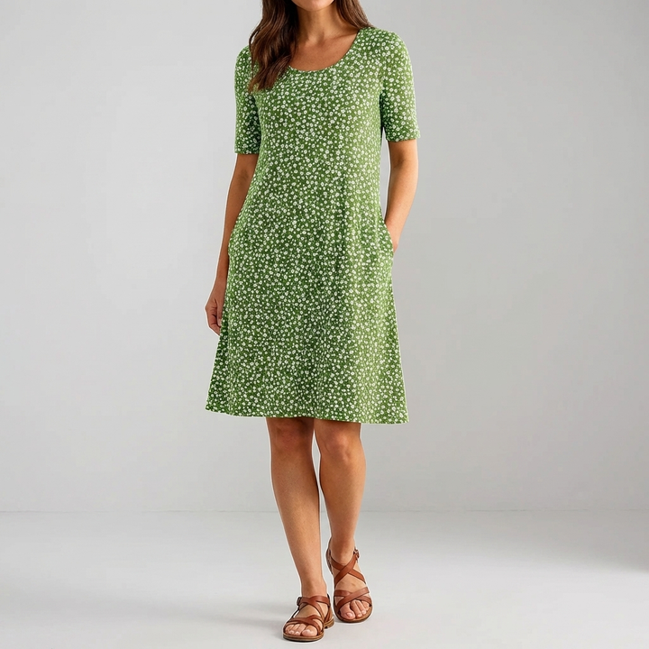 Floral High Waist Midi Dress with Pockets
