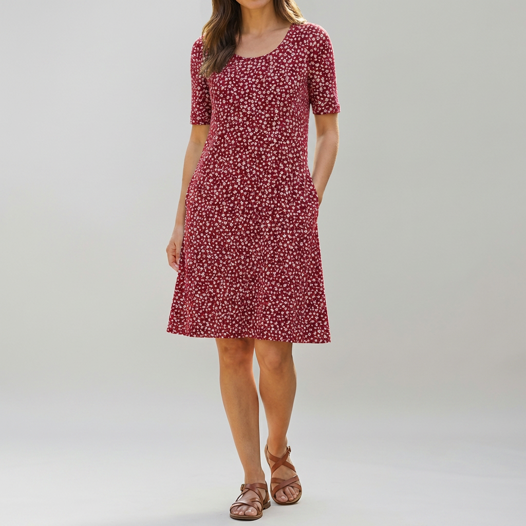 Floral High Waist Midi Dress with Pockets