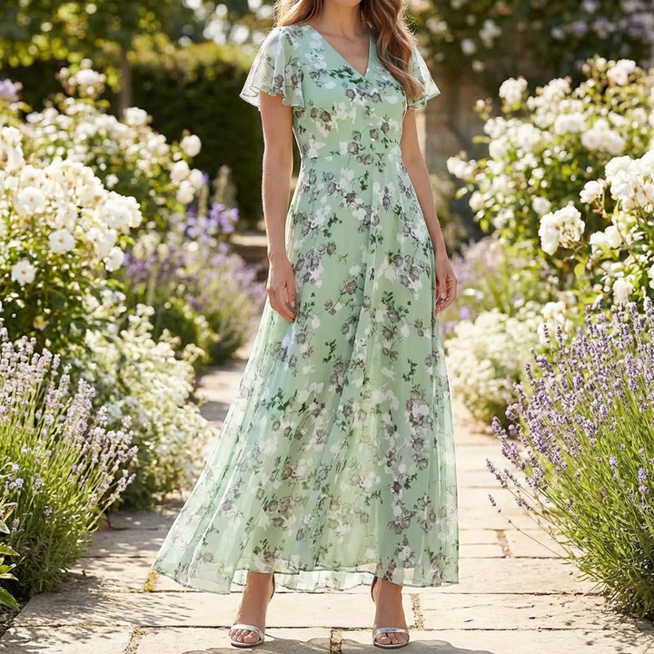 Vintage Floral Print Maxi Dress for Women
