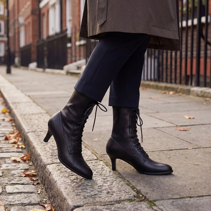 Pointed Toe Lace-Up Mid-Calf Boot