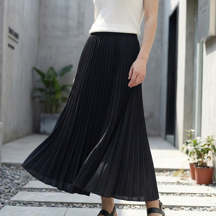 High-Waist Pleated Midi Skirt