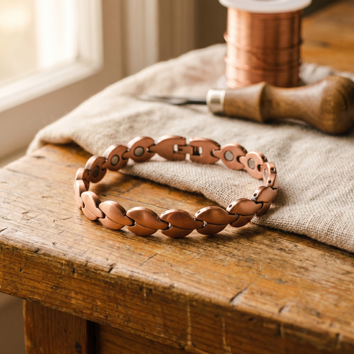Handmade Pure Copper Anklet with Oval Links and Magnets