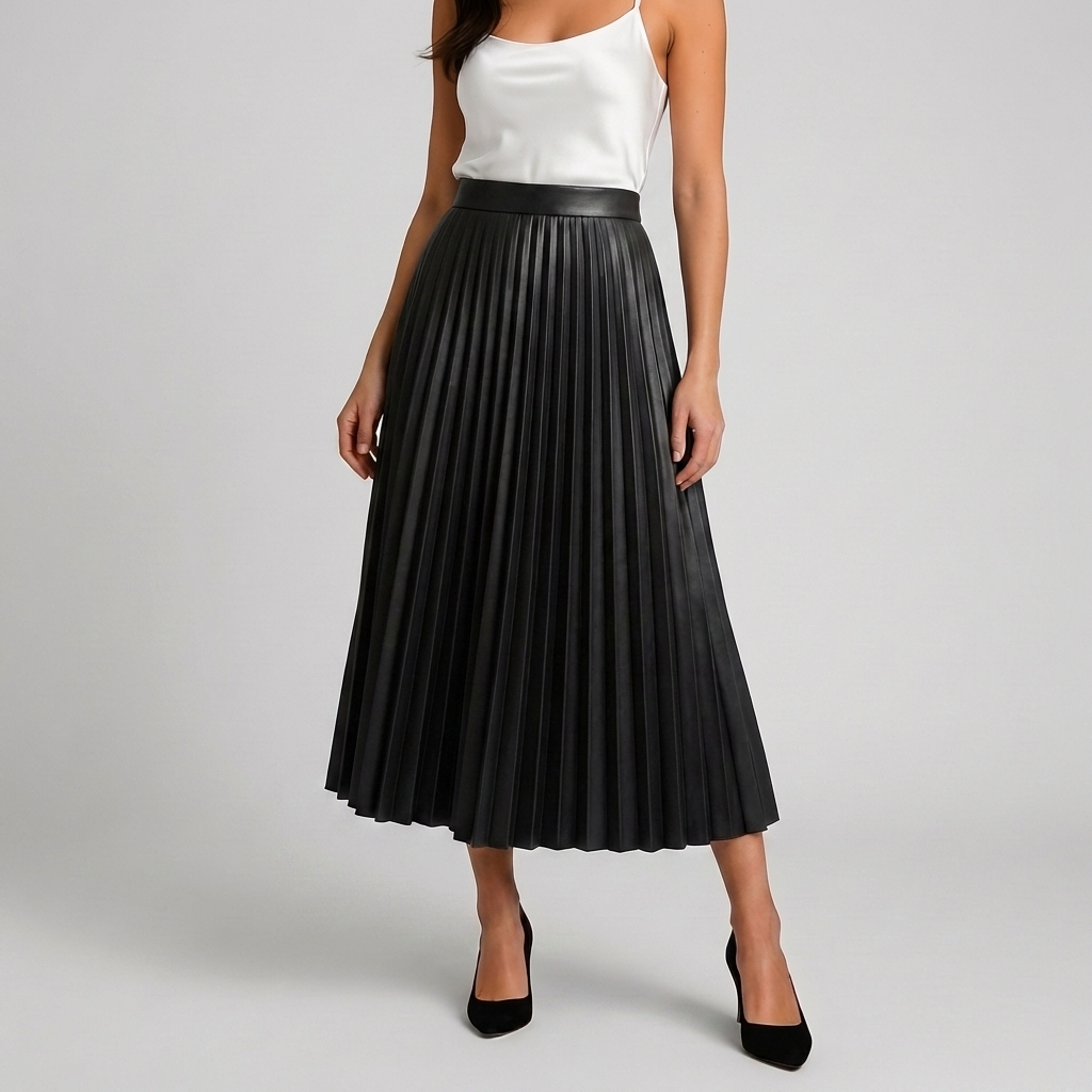 Satin Pleated High-Waist Skirt for Women