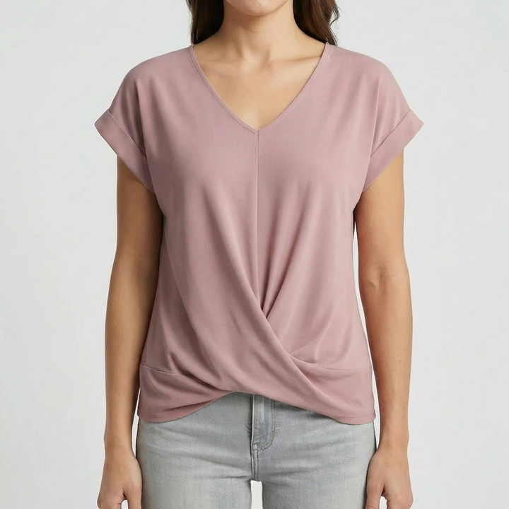 V-Neck Twisted Hem Short Sleeve Tee